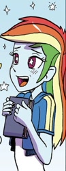 Size: 266x683 | Tagged: safe, artist:pencils, idw, imported from derpibooru, rainbow dash, equestria girls, spoiler:comic, spoiler:comicequestriagirlsmarchradness, book, cropped, fangirling, female, solo, starry eyes, wingding eyes