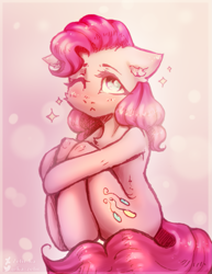 Size: 987x1280 | Tagged: safe, artist:zefirka, imported from derpibooru, pinkie pie, earth pony, semi-anthro, female, one eye closed, solo