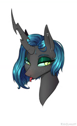 Size: 885x1452 | Tagged: safe, artist:kirasunnight, imported from derpibooru, queen chrysalis, changeling, changeling queen, alternate hairstyle, bust, digital art, ear piercing, female, piercing, portrait, simple background, solo, tongue piercing, white background