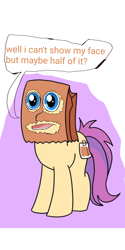 Size: 1080x2160 | Tagged: safe, artist:calebtyink, artist:paperbagpony, imported from derpibooru, oc, oc:paper bag, earth pony, pony, cursed image, draw me my new face, exploitable meme, holes, meme, paper bag