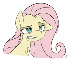 Size: 1600x1231 | Tagged: safe, artist:fakskis, imported from derpibooru, fluttershy, pegasus, pony, are you serious, chest fluff, colored sketch, female, floppy ears, grumpy, mare, raised eyebrow, simple background, sketch, solo, white background