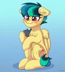 Size: 3698x4096 | Tagged: safe, artist:ev04ka, artist:ev04kaa, imported from derpibooru, oc, oc only, oc:apogee, oc:houston, mouse, pegasus, pony, :3, blushing, body freckles, chest fluff, cute, ear freckles, eye clipping through hair, female, filly, freckles, rcf community, sitting, teenager