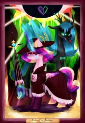 Size: 1280x1849 | Tagged: safe, artist:moskowizki, imported from derpibooru, princess cadance, queen chrysalis, alicorn, changeling, changeling queen, pony, cadalis, crossover, duo, eclipsa butterfly, female, glowing horn, horn, infidelity, lesbian, magic, mare, shipping, star vs the forces of evil, telekinesis, umbrella