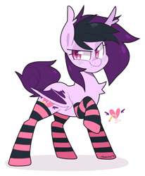 Size: 868x1052 | Tagged: safe, artist:pixelyte, imported from derpibooru, oc, oc only, oc:spiral swirl, bat pony, pony, clothes, female, mare, simple background, socks, solo, striped socks, white background