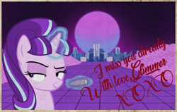 Size: 1913x1218 | Tagged: safe, artist:n', imported from derpibooru, starlight glimmer, pony, unicorn, cigar, female, solo, text, vaporwave