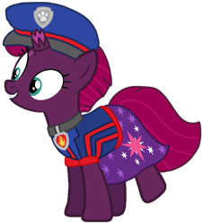 Size: 941x1040 | Tagged: safe, artist:徐詩珮, imported from derpibooru, fizzlepop berrytwist, tempest shadow, pony, unicorn, series:sprglitemplight diary, series:sprglitemplight life jacket days, series:springshadowdrops diary, series:springshadowdrops life jacket days, alternate universe, base used, broken horn, clothes, cutie mark, cutie mark on clothes, eye scar, eyelashes, female, grin, hat, horn, mare, marshall (paw patrol), paw patrol, paw prints, scar, simple background, smiling, solo, transparent background, ultimate rescue