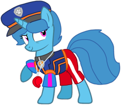 Size: 1184x1029 | Tagged: safe, artist:徐詩珮, imported from derpibooru, spring rain, pony, unicorn, series:sprglitemplight diary, series:sprglitemplight life jacket days, series:springshadowdrops diary, series:springshadowdrops life jacket days, alternate universe, base used, clothes, female, hat, lifeguard, lifeguard spring rain, mare, paw patrol, paw prints, simple background, smiling, solo, transparent background, ultimate rescue, whistle, zuma (paw patrol)