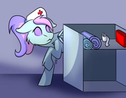 Size: 1901x1480 | Tagged: safe, artist:noxi1_48, imported from derpibooru, oc, changeling, pony, changeling oc, commission, happy, hiding, infiltration, medic, medicine, your character here