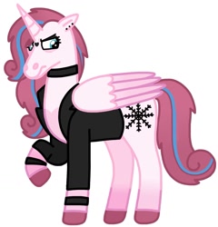 Size: 1399x1456 | Tagged: safe, artist:kindheart525, imported from derpibooru, princess flurry heart, alicorn, auraverse, choker, clothes, jacket, leather jacket, older, older flurry heart, princess emo heart, simple background, white background, wristband