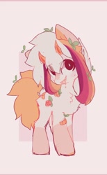 Size: 836x1356 | Tagged: safe, artist:little-sketches, artist:php146, imported from derpibooru, oc, oc:ayaka, earth pony, bandaid, chest fluff, drool, eye clipping through hair, fangs, flower, horn, plant, simple background