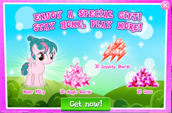 Size: 1046x688 | Tagged: safe, imported from derpibooru, tulip swirl, pegasus, pony, advertisement, background pony, baker filly, female, filly, foal, friendship student, gameloft, gem, greedloft, meme, official