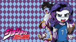 Size: 1920x1080 | Tagged: safe, artist:pencils, edit, idw, imported from derpibooru, rarity, equestria girls, spoiler:comic, spoiler:comicequestriagirlsmarchradness, jojo, jojo's bizarre adventure, jotaro kujo, march radness, star platinum