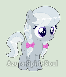 Size: 282x326 | Tagged: safe, artist:azura-spirit-soul, artist:selenaede, imported from derpibooru, silver spoon, earth pony, pony, alternate hairstyle, alternate universe, base used, blank flank, female, filly, gray background, missing accessory, missing cutie mark, redesign, simple background, solo, watermark