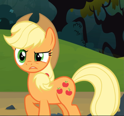 Size: 991x929 | Tagged: safe, imported from derpibooru, screencap, applejack, earth pony, pony, spike at your service, applejack is not amused, cropped, female, mare, raised hoof, solo, unamused