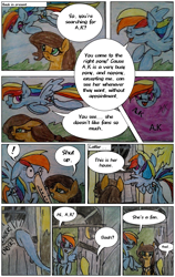 Size: 1945x3084 | Tagged: safe, artist:mysteriousshine, imported from derpibooru, daring do, rainbow dash, pegasus, pony, comic:the children of the night, comic, dialogue, exclamation point, female, female pov, flying, hoof in mouth, mare, offscreen character, pov, traditional art