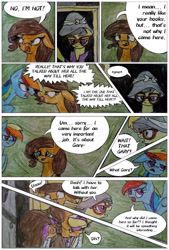 Size: 686x1014 | Tagged: safe, artist:mysteriousshine, imported from derpibooru, a.k. yearling, daring do, pegasus, pony, comic:the children of the night, argument, comic, dialogue, female, glasses, hat, mare, pith helmet, traditional art, underhoof