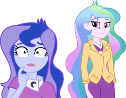Size: 3320x2605 | Tagged: safe, artist:luckreza8, artist:masem, color edit, edit, edited edit, editor:slayerbvc, imported from derpibooru, vector edit, princess celestia, princess luna, equestria girls, photo finished, accessory-less edit, brooch, clothes, cutie mark, cutie mark accessory, cutie mark brooch, cutie mark on clothes, duo, duo female, female, frown, high res, jewelry, lipstick, missing accessory, no makeup edit, oh crap face, oops, principal celestia, royal sisters, simple background, smiling, surprised, transparent background, vector, vice principal luna