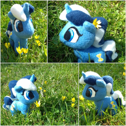 Size: 1500x1500 | Tagged: safe, artist:noxi1_48, imported from derpibooru, minuette, pony, unicorn, flower, flower in hair, grass, horn, irl, photo, photography, plushie