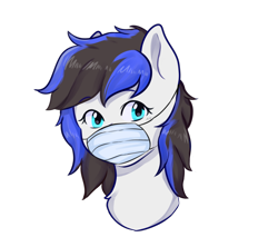 Size: 1800x1600 | Tagged: safe, artist:poofindi, imported from derpibooru, oc, oc only, oc:black ice, pony, bust, commission, coronavirus, covid-19, face mask, female, mare, mask, ppe, simple background, solo, surgical mask, transparent background, two toned mane, ych result, your character here