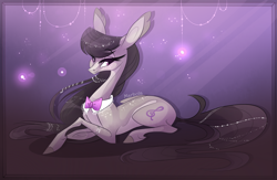 Size: 3050x1983 | Tagged: safe, artist:marbola, imported from derpibooru, octavia melody, earth pony, pony, bowtie, female, looking at you, mare, prone, solo