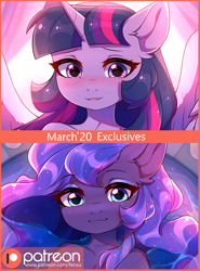 Size: 2082x2809 | Tagged: safe, artist:fensu-san, imported from derpibooru, princess luna, twilight sparkle, alicorn, anthro, pony, advertisement, bath, beautisexy, blushing, cute, female, looking at you, mare, patreon, patreon logo, patreon preview, twilight sparkle (alicorn), water, wet mane