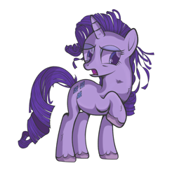 Size: 998x1018 | Tagged: safe, artist:perfectblue97, imported from derpibooru, rarity, pony, unicorn, female, mare, messy mane, one hoof raised, raised hoof, simple background, solo, traumatized, white background