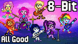 Size: 2560x1440 | Tagged: safe, artist:isupersonic95, imported from derpibooru, applejack, fluttershy, pinkie pie, rainbow dash, rarity, sci-twi, sunset shimmer, twilight sparkle, equestria girls, equestria girls series, spring breakdown, spoiler:eqg series (season 2), 8-bit, all good (song), bass guitar, drums, guitar, humane five, humane seven, humane six, microphone, music, musical instrument, pixel art