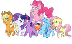 Size: 6500x4000 | Tagged: safe, artist:cassarts001, imported from derpibooru, applejack, fluttershy, pinkie pie, rainbow dash, rarity, twilight sparkle, alicorn, earth pony, pegasus, pony, unicorn, absurd resolution, colored hooves, cute, ear fluff, female, floppy ears, folded wings, jumping, looking at you, mane six, mare, midair, open mouth, raised hoof, simple background, smiling, spread wings, standing, three quarter view, transparent background, twilight sparkle (alicorn), wings