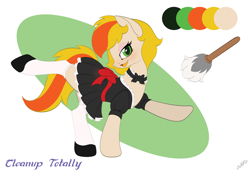 Size: 2500x1719 | Tagged: safe, artist:miniferu, imported from derpibooru, oc, oc only, oc:cleanup totally, earth pony, pony, clothes, commission, female, maid, reference sheet, solo