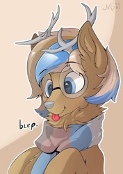 Size: 1986x2800 | Tagged: safe, artist:naviboy, artist:telegram, imported from derpibooru, oc, deer, :p, bust, cute, portrait, tongue out