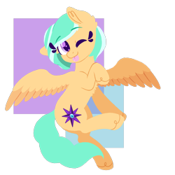 Size: 3500x3500 | Tagged: safe, artist:fannytastical, imported from derpibooru, oc, oc only, oc:mango foalix, pegasus, pony, looking at you, one eye closed, shapes, simple background, solo, tongue out, transparent background, wink