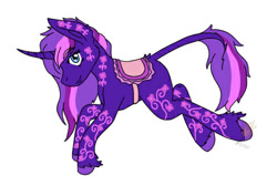 Size: 487x345 | Tagged: safe, artist:midnightfire1222, imported from derpibooru, oc, oc only, unnamed oc, pony, unicorn, adoptable, easter, flower, holiday, owned, present, saddle, simple background, solo, spring, tack, white background