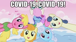 Size: 888x499 | Tagged: safe, edit, edited screencap, imported from derpibooru, screencap, berry punch, berryshine, bon bon, carrot top, cherry berry, golden harvest, linky, minuette, shoeshine, sweetie drops, twinkleshine, earth pony, pony, unicorn, winter wrap up, clothes, coronavirus, covid-19, dark comedy, female, flag, longbon, mare, op is a duck, op is trying to start shit, snow, vest, winter wrap up song