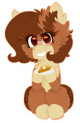 Size: 774x1197 | Tagged: safe, artist:vanillaswirl6, imported from derpibooru, oc, oc only, oc:pumpkin, pony, blushing, commission, fluffy, looking at you, pumpkin pie, simple background, sitting, smiling, solo, transparent background