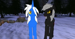 Size: 1280x670 | Tagged: safe, artist:somashield, imported from derpibooru, oc, oc only, oc:snyx, oc:soma, earth pony, pony, unicorn, 3d, fangs, horn, second life