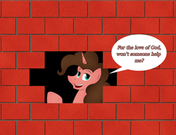 Size: 2552x1972 | Tagged: safe, artist:poseidonathenea, imported from derpibooru, oc, oc:banana pie, brick wall, commission, commissioner:reversalmushroom, edgar allan poe, funny, immurement, meme, the cask of amontillado, wall