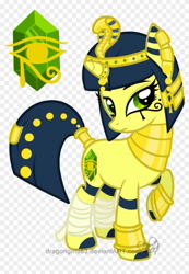 Size: 707x1024 | Tagged: source needed, safe, artist:diigii-doll, imported from derpibooru, pony, unicorn, animal crossing, ankh, ankha, bracelet, crossover, ear piercing, earring, egyptian, emerald, eyeliner, headdress, horn, horn ring, jewelry, leg lock, leg wrapping, makeup, mascara, necklace, piercing, ponified, solo, watermark