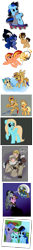 Size: 571x4353 | Tagged: safe, artist:zoidledoidle, imported from derpibooru, applejack, princess luna, oc, alicorn, earth pony, human, pegasus, pony, unicorn, bow, female, filly, flying, food, glasses, hair bow, hat, moon, mouth hold, pie, simple background, skateboard, smiling, sword, top hat, transparent background, weapon