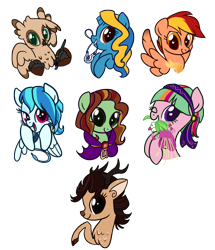 Size: 1332x1548 | Tagged: safe, artist:zoidledoidle, imported from derpibooru, oc, oc only, deer, griffon, pegasus, pony, unicorn, broken horn, horn, simple background, smiling, transparent background