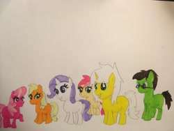 Size: 4032x3024 | Tagged: safe, artist:carlos324, imported from derpibooru, applejack, cheerilee, rarity, roseluck, oc, oc:colt halo knight, oc:colt israel yabuki, oc:halo knight, oc:israel yabuki, earth pony, unicorn, female, filly, filly applejack, filly cheerilee, filly rarity, filly roseluck, ludwig van beethoven, marker drawing, mini beethoven, traditional art, younger