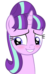 Size: 1654x2372 | Tagged: safe, artist:culu-bluebeaver, imported from derpibooru, starlight glimmer, pony, unicorn, comic:the newcomer, blushing, cute, female, glimmerbetes, horn, mare, png, s5 starlight, simple background, smiling, solo, transparent background, vector