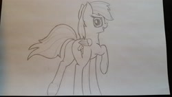 Size: 3264x1836 | Tagged: safe, artist:firestarter, imported from derpibooru, rainbow dash, pegasus, pony, butt, female, looking at you, mare, monochrome, plot, rear view, sketch, traditional art