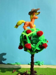 Size: 774x1033 | Tagged: safe, alternate version, artist:malte279, imported from derpibooru, applejack, apple, apple tree, climbing, craft, food, hat, sculpture, starch foam, tree