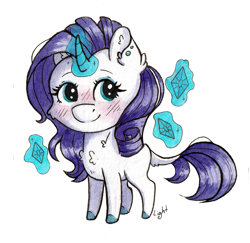 Size: 1299x1264 | Tagged: safe, artist:lightisanasshole, imported from derpibooru, rarity, pony, unicorn, blushing, cheek fluff, chest fluff, chibi, colored hooves, curved horn, ear fluff, ear piercing, earring, eyeshadow, female, horn, jewelry, levitation, magic, makeup, piercing, redesign, simple background, solo, sticker, telekinesis, transparent background