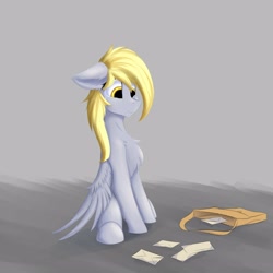 Size: 3000x3000 | Tagged: safe, artist:observerdoz, imported from derpibooru, derpy hooves, pegasus, pony, chest fluff, cute, derpabetes, female, floppy ears, letter, mare, sad, sadorable, sitting, solo