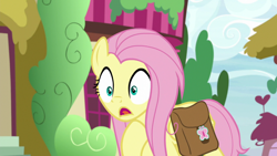 Size: 1920x1080 | Tagged: safe, imported from derpibooru, screencap, fluttershy, pegasus, pony, she talks to angel, bag, burp, female, mare, messy mane, saddle bag, solo