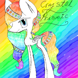 Size: 2000x2000 | Tagged: safe, artist:prismicdiamondart, imported from derpibooru, oc, oc only, oc:prismatic spectrum rainbow, pegasus, pony, abstract background, female, mare, multicolored hair, pegasus oc, rainbow hair, solo, wings