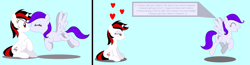Size: 5736x1488 | Tagged: safe, artist:draymanor57, imported from derpibooru, oc, oc only, oc:blackjack, oc:morning glory (project horizons), pegasus, pony, unicorn, fallout equestria, fallout equestria: project horizons, cute, fanfic art, female, floating heart, gloryjack, heart, katy perry, kissing, lesbian, lidded eyes, love, mare, oc x oc, shipping, singing, song reference