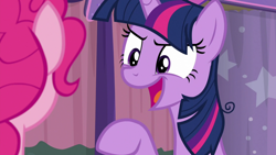 Size: 1920x1080 | Tagged: safe, imported from derpibooru, screencap, pinkie pie, twilight sparkle, alicorn, a trivial pursuit, messy mane, twilight sparkle (alicorn)