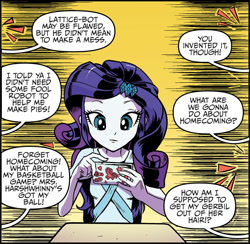 Size: 2000x1952 | Tagged: safe, artist:pencils, idw, imported from derpibooru, rarity, equestria girls, spoiler:comic, spoiler:comicequestriagirlsmarchradness, abstract background, cellphone, offscreen character, phone, smartphone